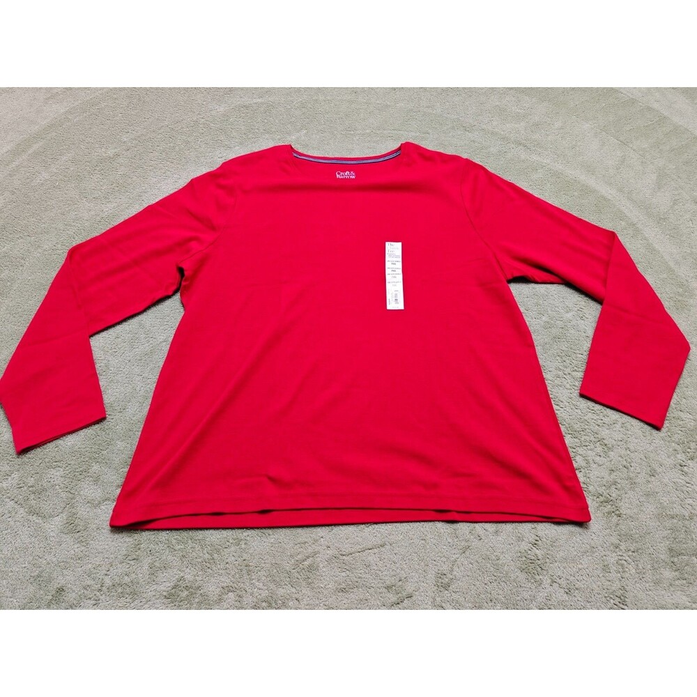 Croft Barrow Shirt Womens PXXL Petite Red Long Sleeve The Classic Tee NEW